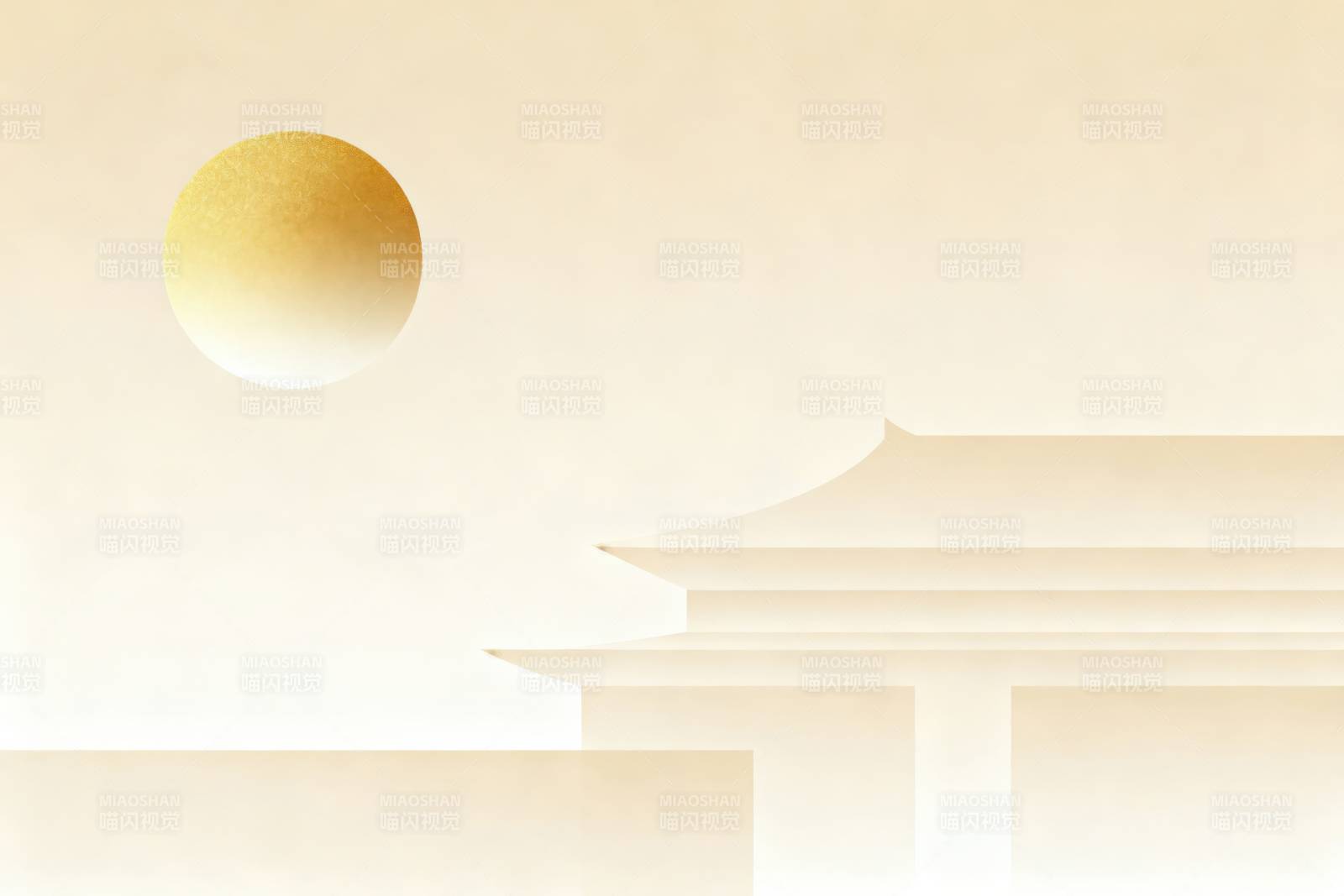 古建筑剪影与金日图片