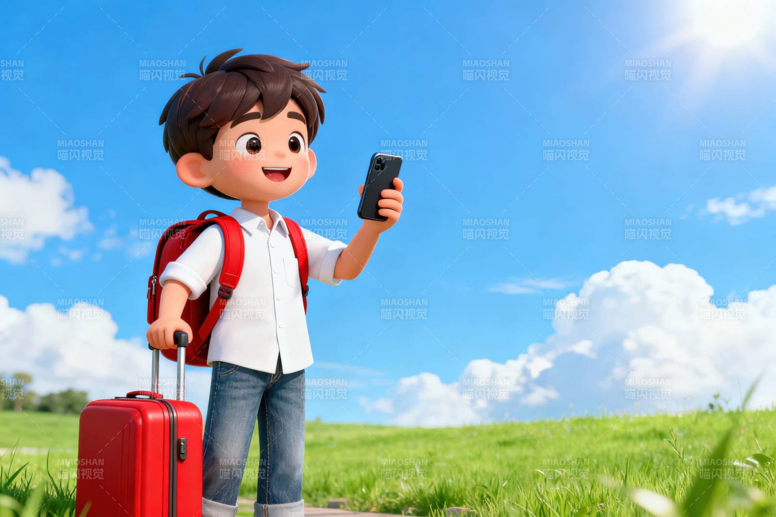 小男孩旅行拍照瞬间图片