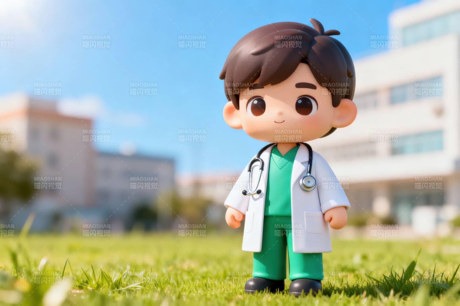 卡通医生站在草地上图片