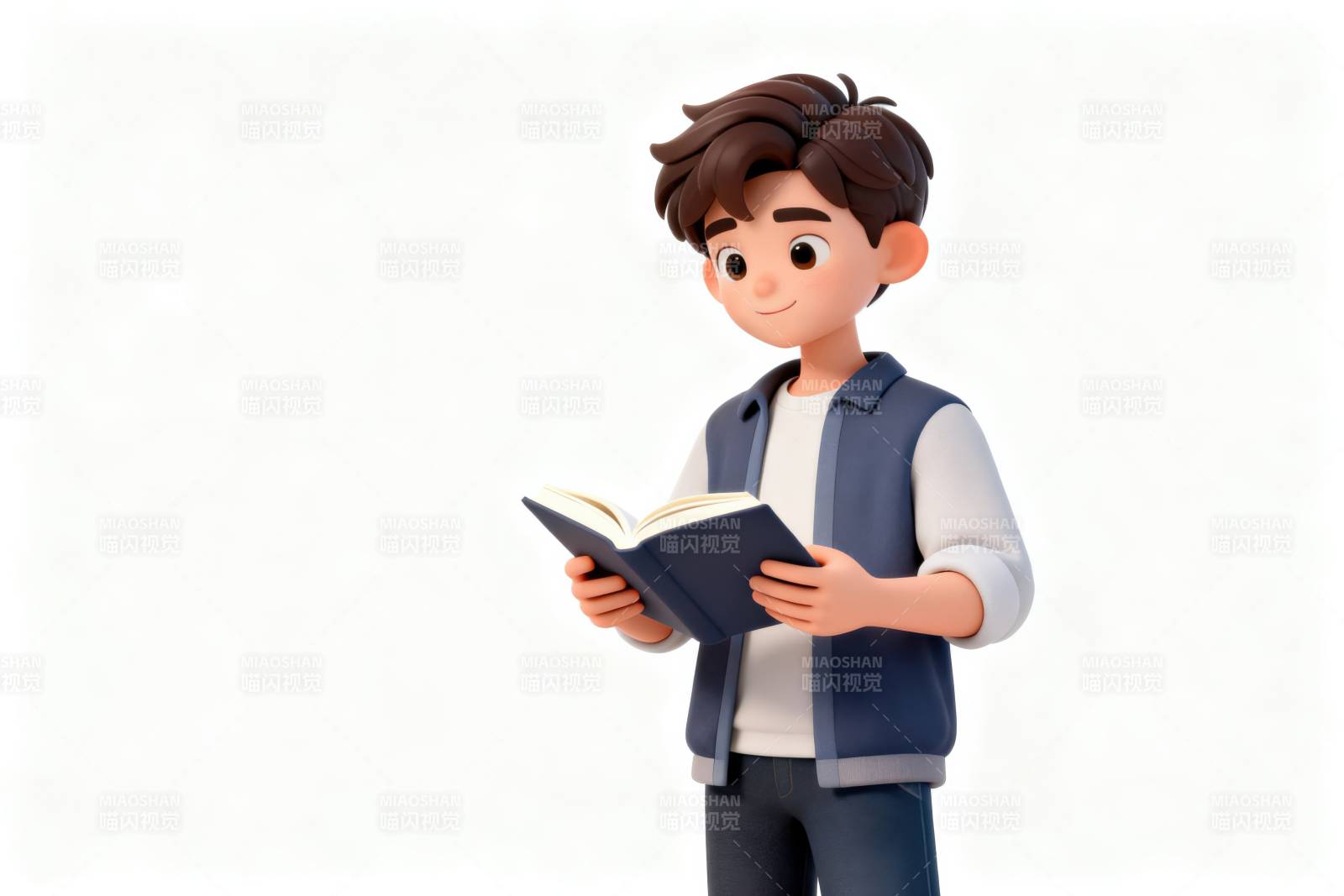 男孩专注阅读书籍图片