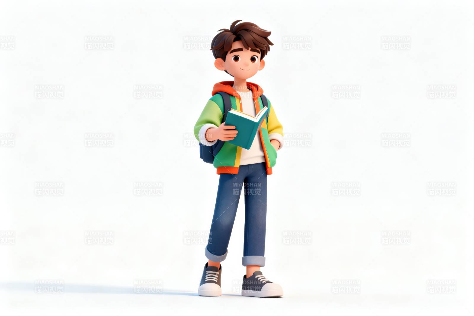 男孩手持书本学生形象图片