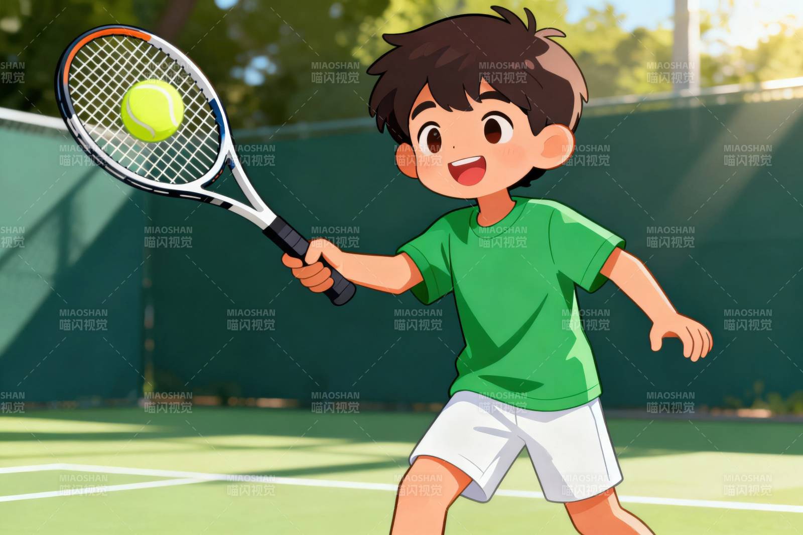 男孩打网球运动场景图片