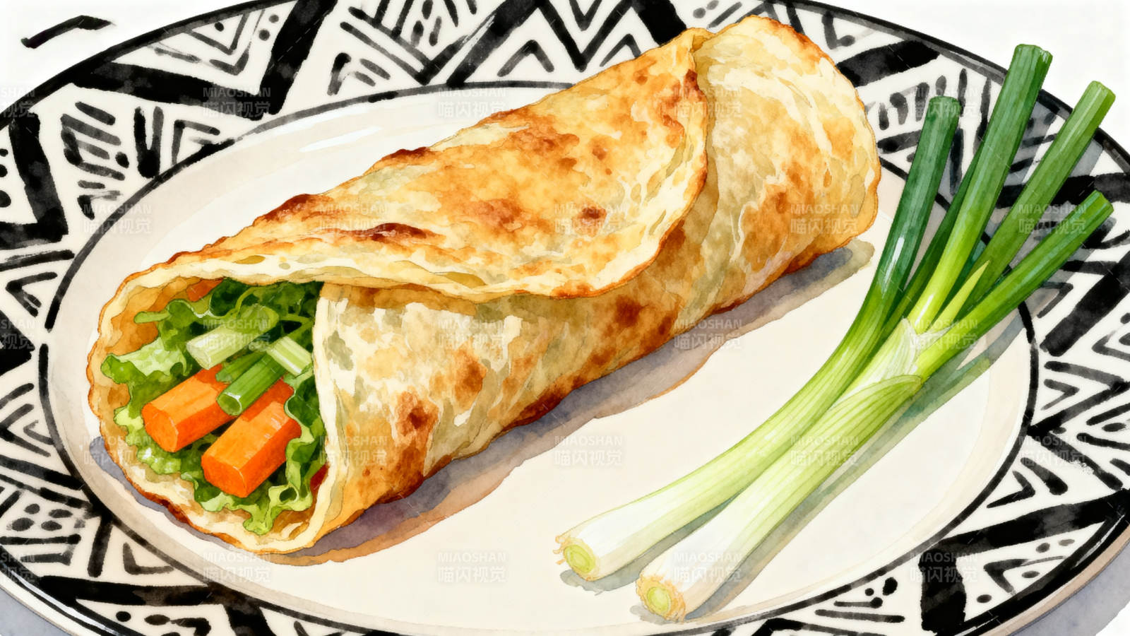 蔬菜卷饼配小葱美食图片