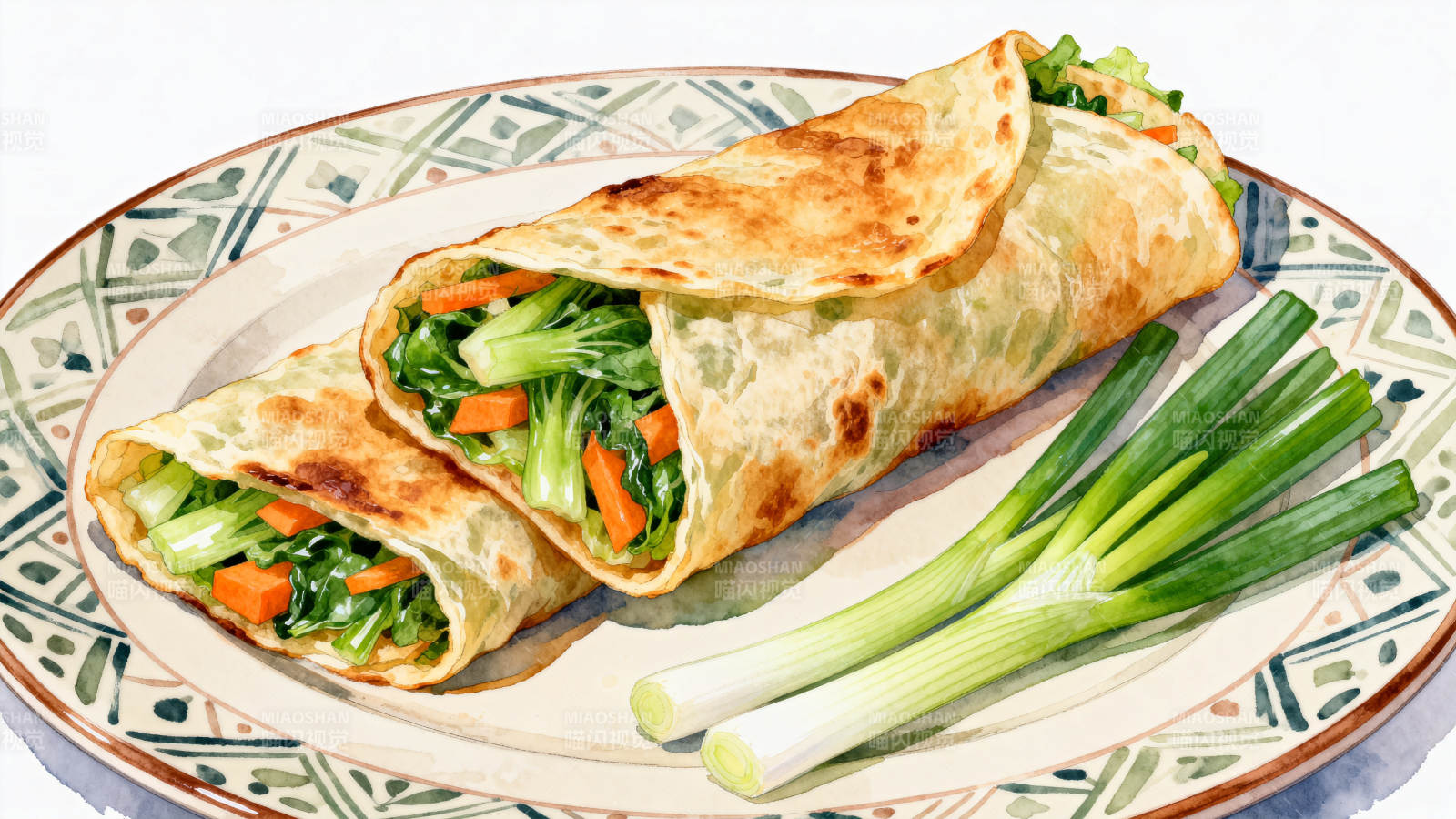 蔬菜卷饼配葱段图片