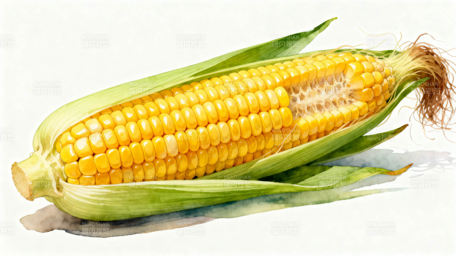 新鲜玉米棒水彩画图片