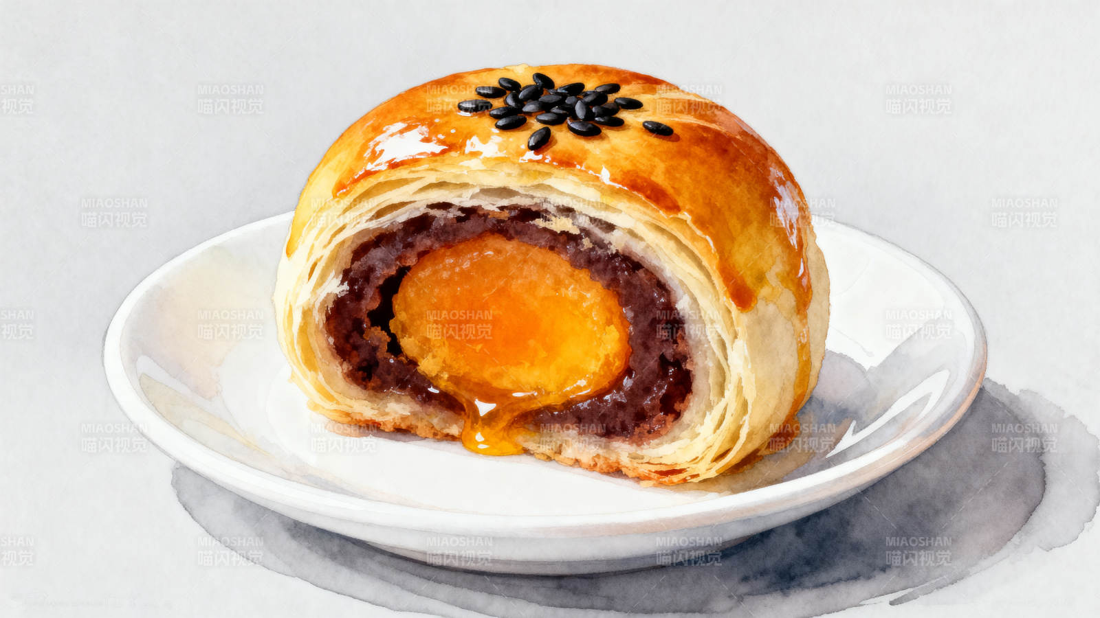 蛋黄酥横截面特写图片