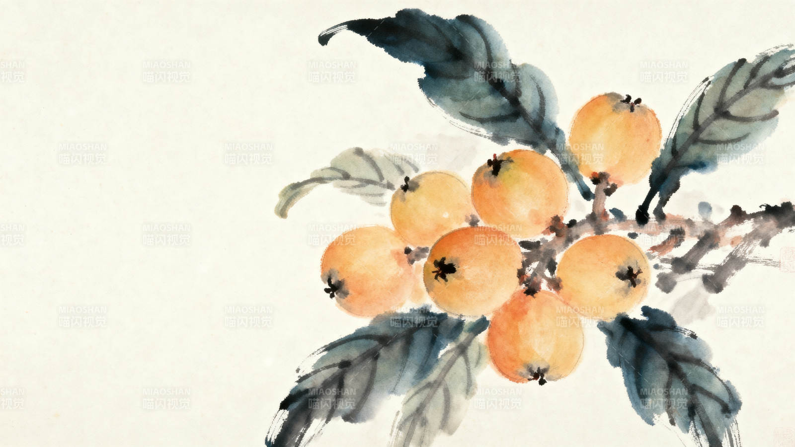 水墨画枇杷果实写意图片