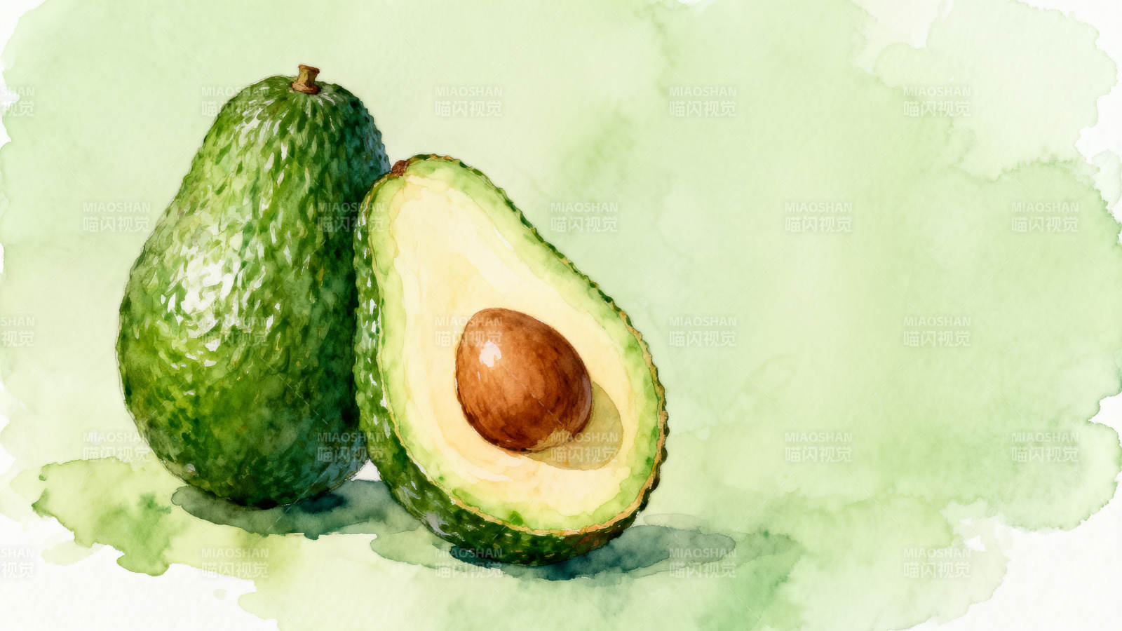 水彩牛油果绘画图片