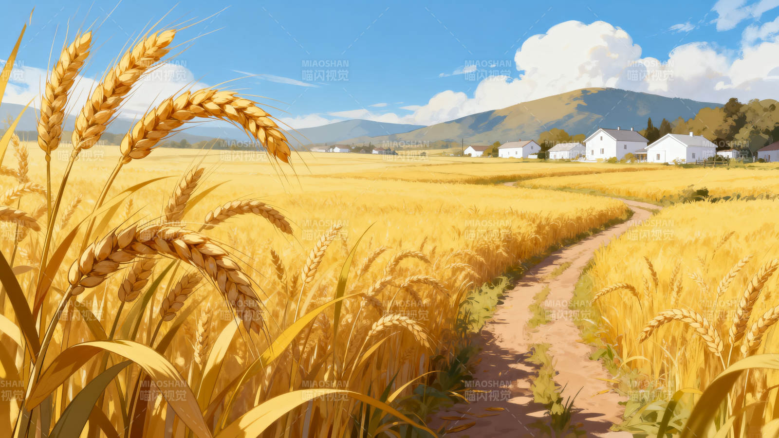 金黄麦田乡村小路图片