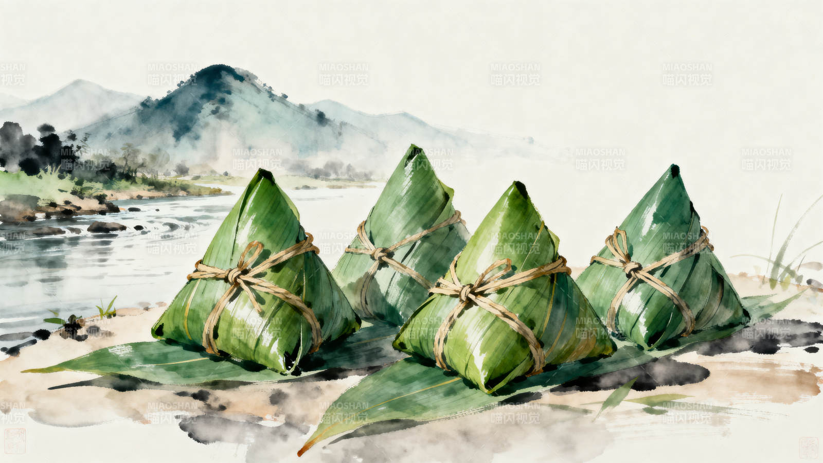 端午节粽子与山水图片