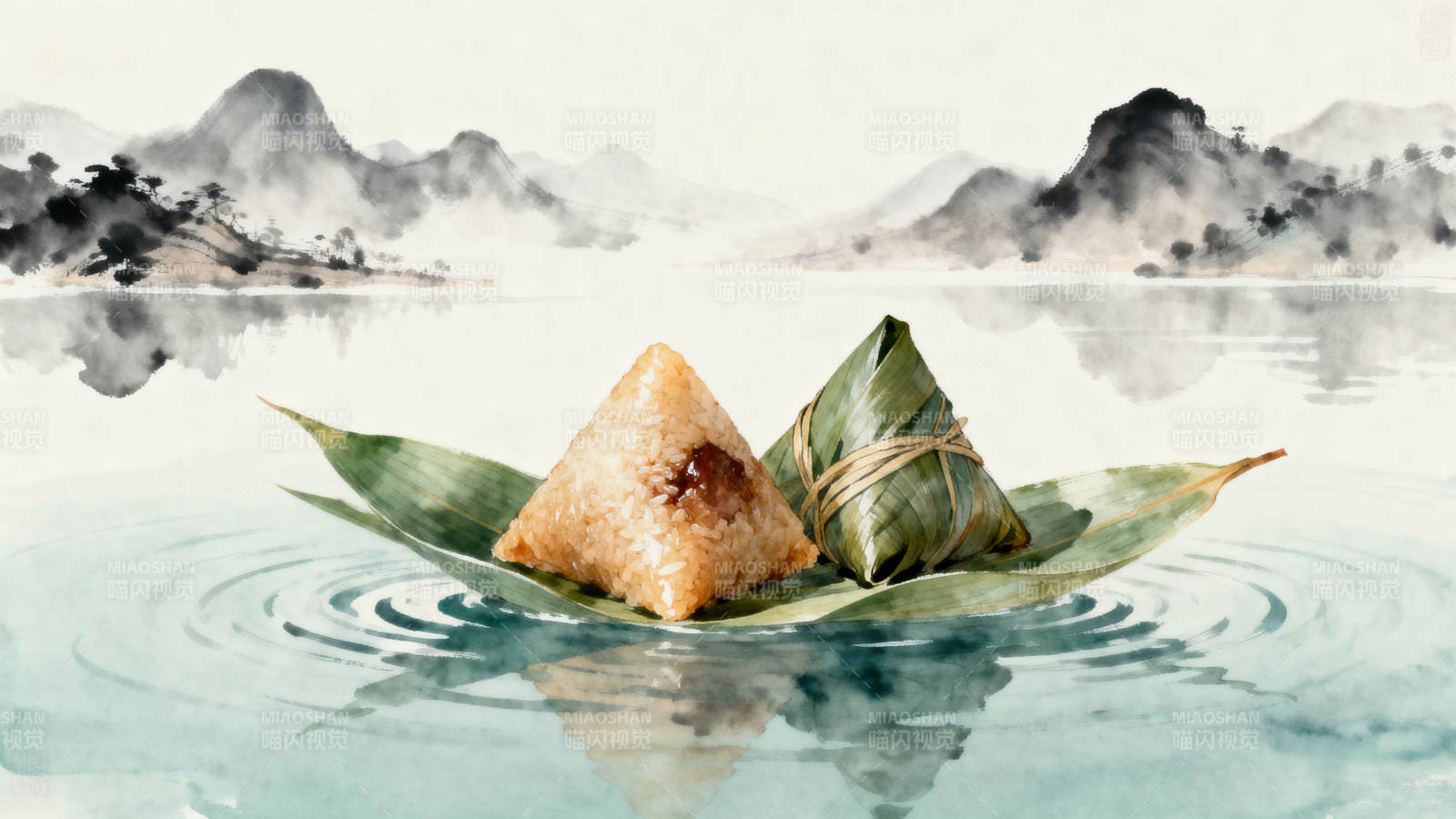 水墨山水粽子意境图片