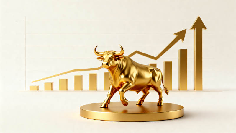 金色公牛与上升趋势图图片