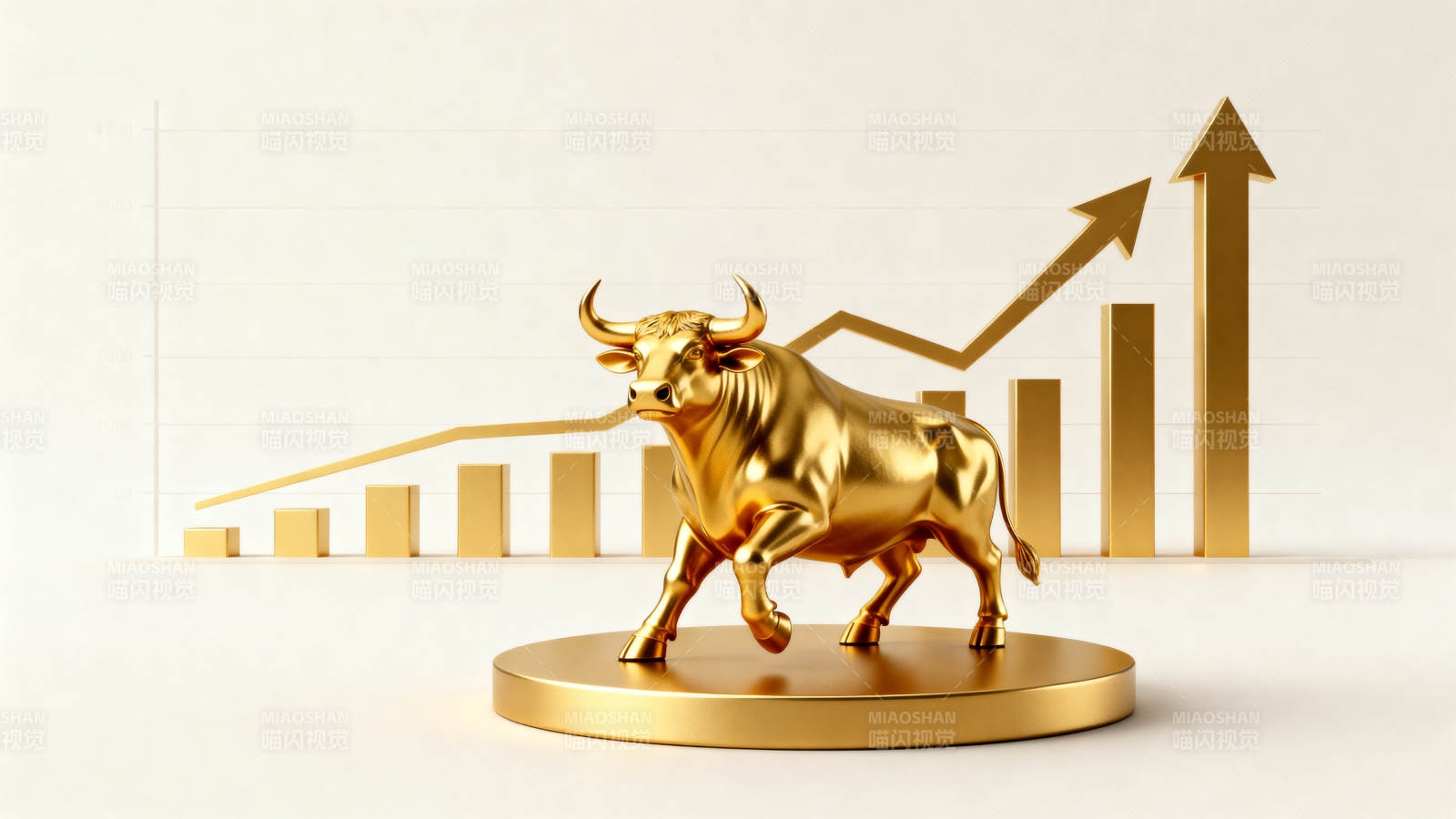 金色公牛与上升趋势图图片