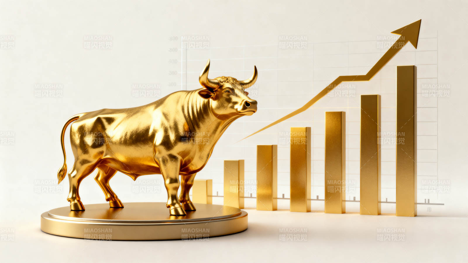 金色公牛与上升趋势图图片