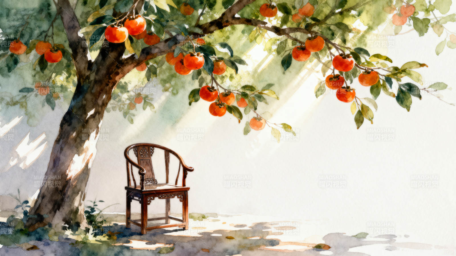 柿子树下的椅子图片