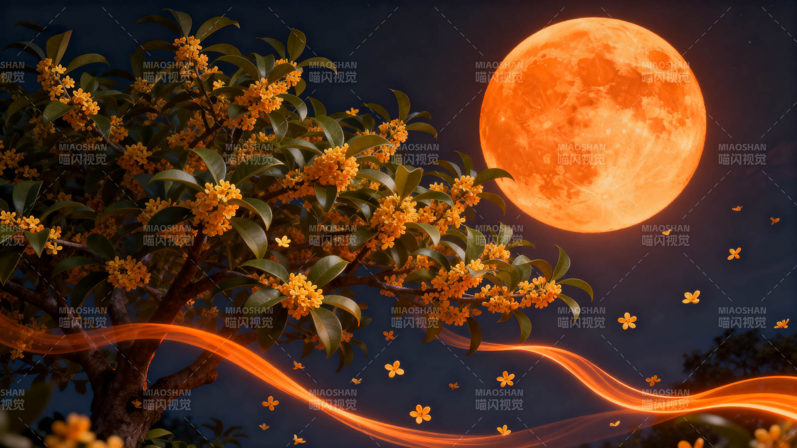 桂花树下满月夜图片