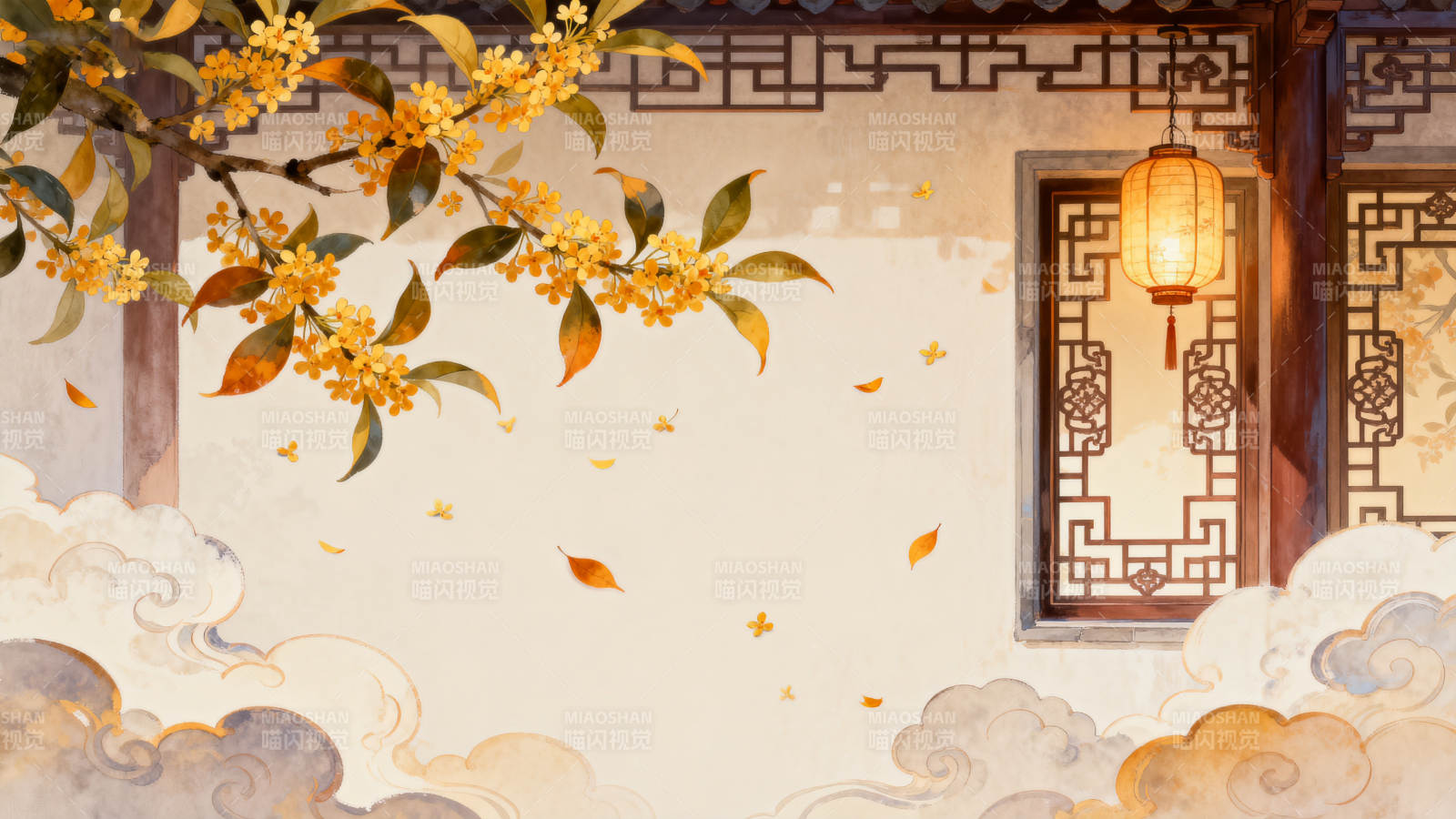 桂花飘落古风庭院图片