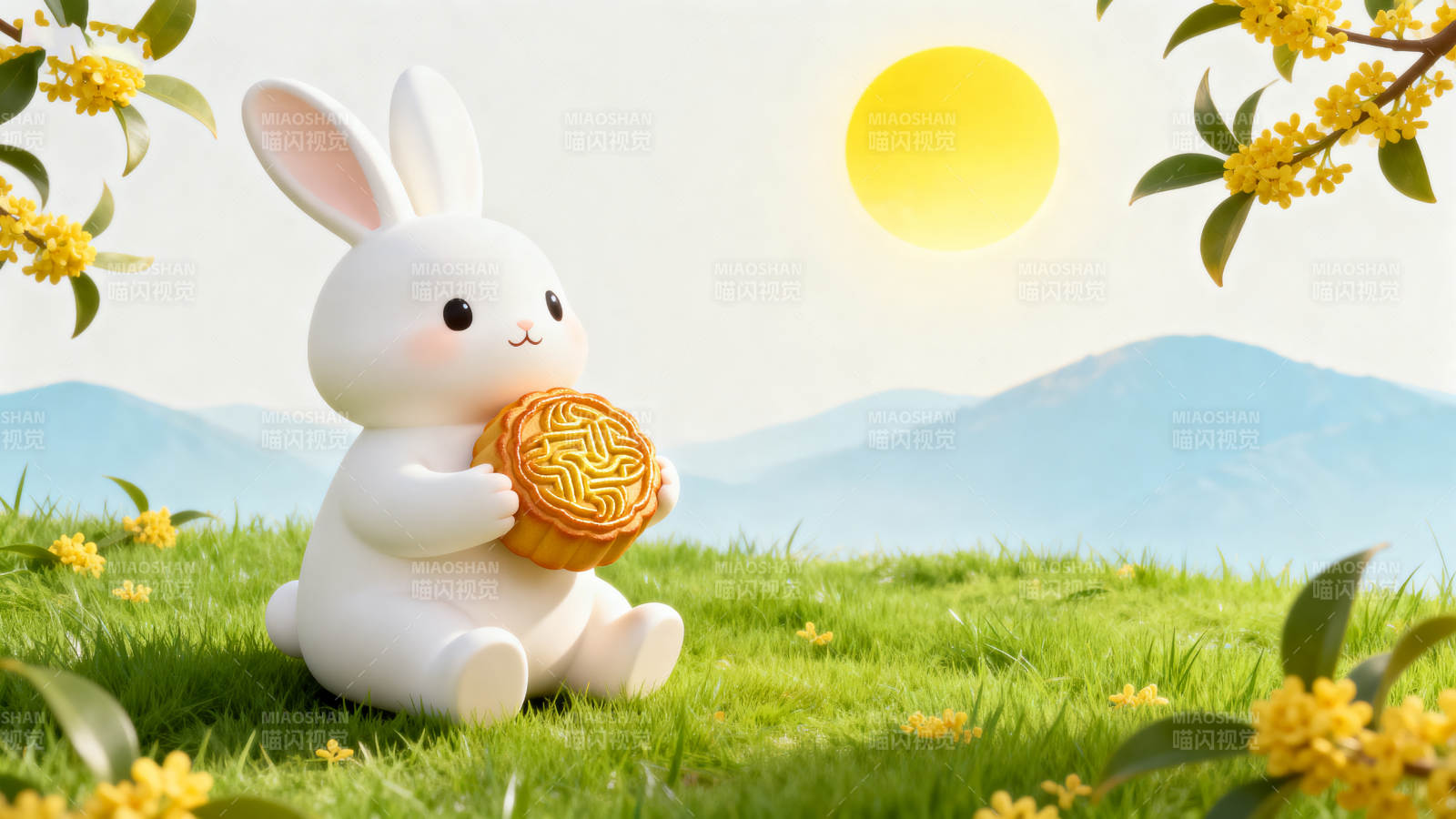 中秋玉兔与月饼图片