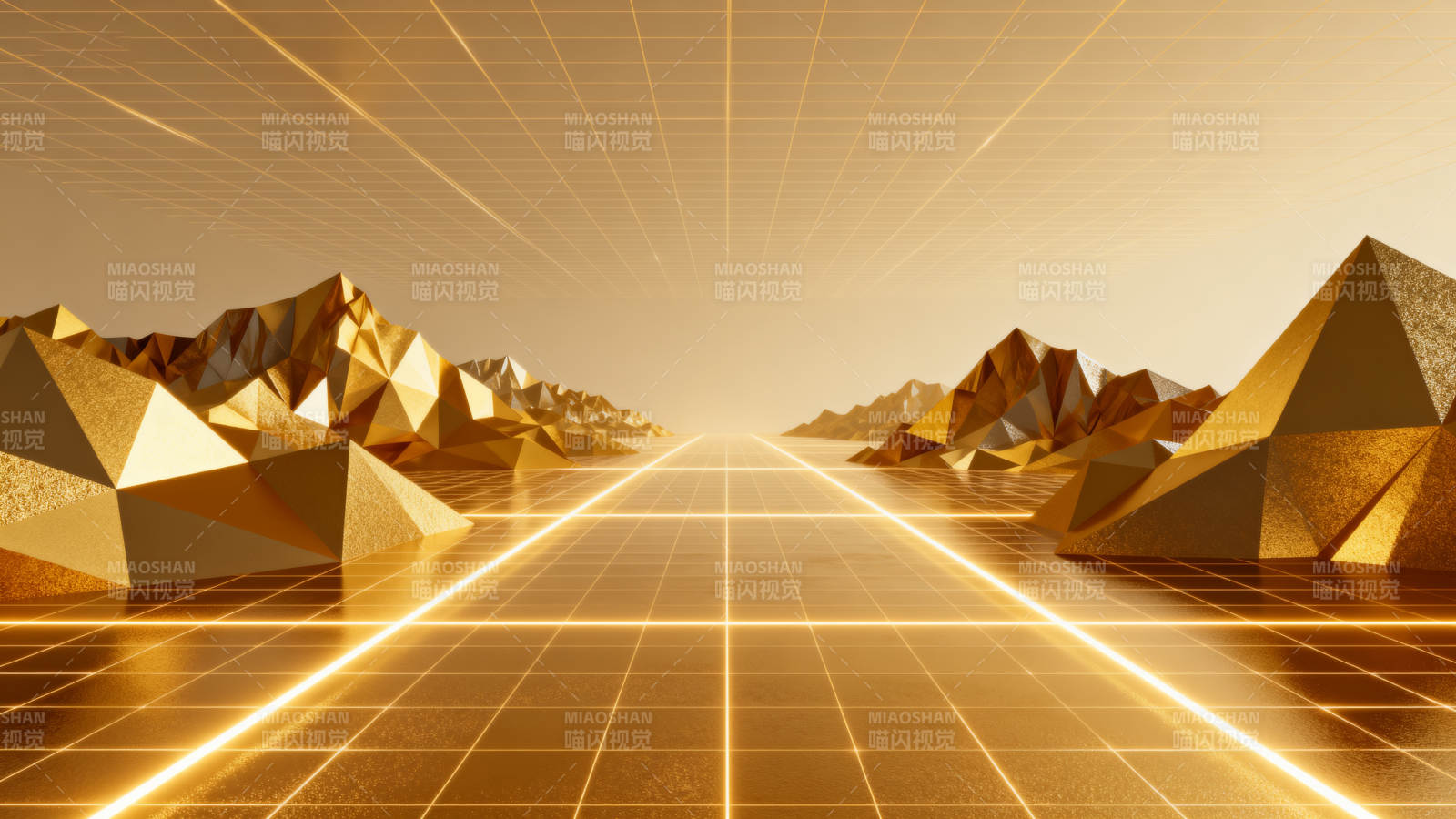 金色网格山脉抽象场景图片