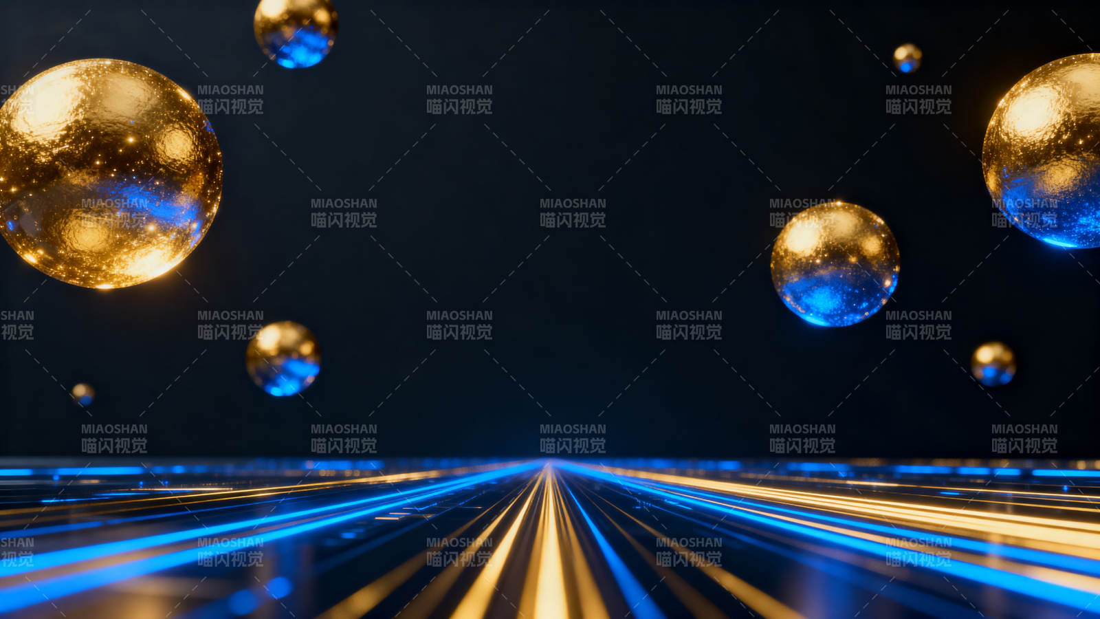 金色球体与光束的科技感场景图片