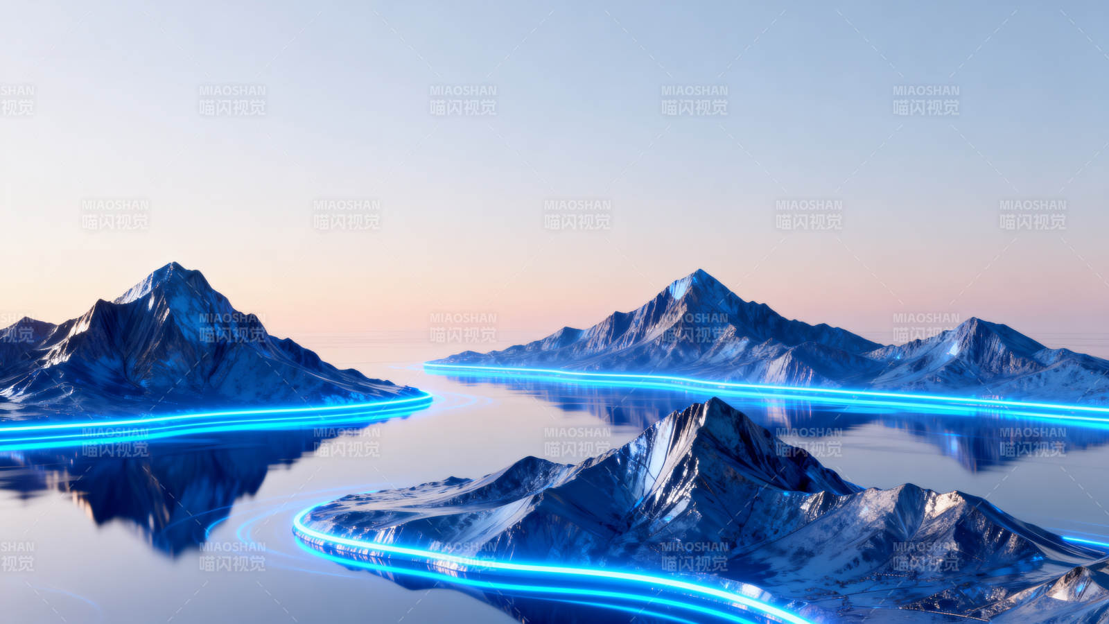 科幻山脉与蓝色光带图片