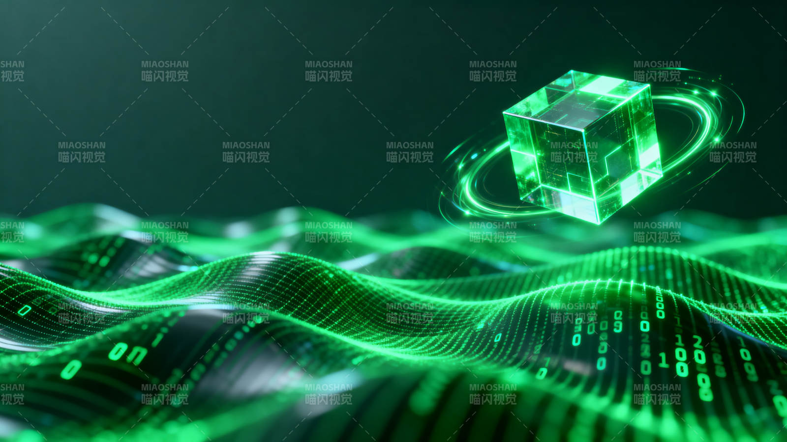 绿色数字波浪与立方体图片