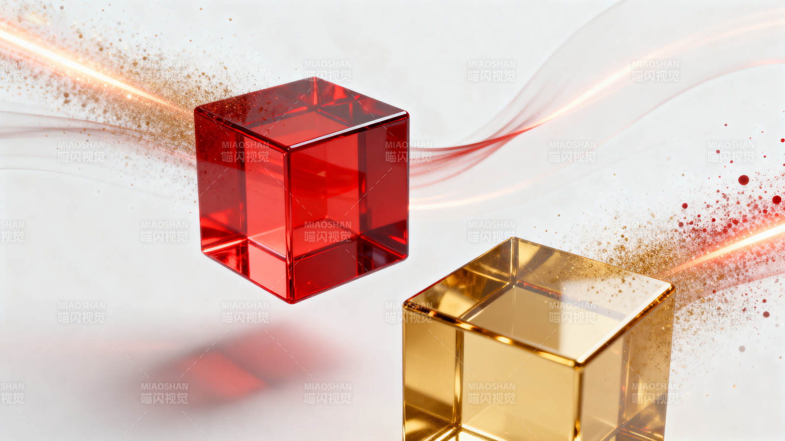红色与金色透明立方体图片
