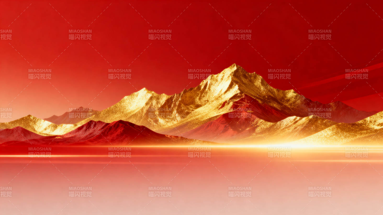 金色山脉红色背景图片