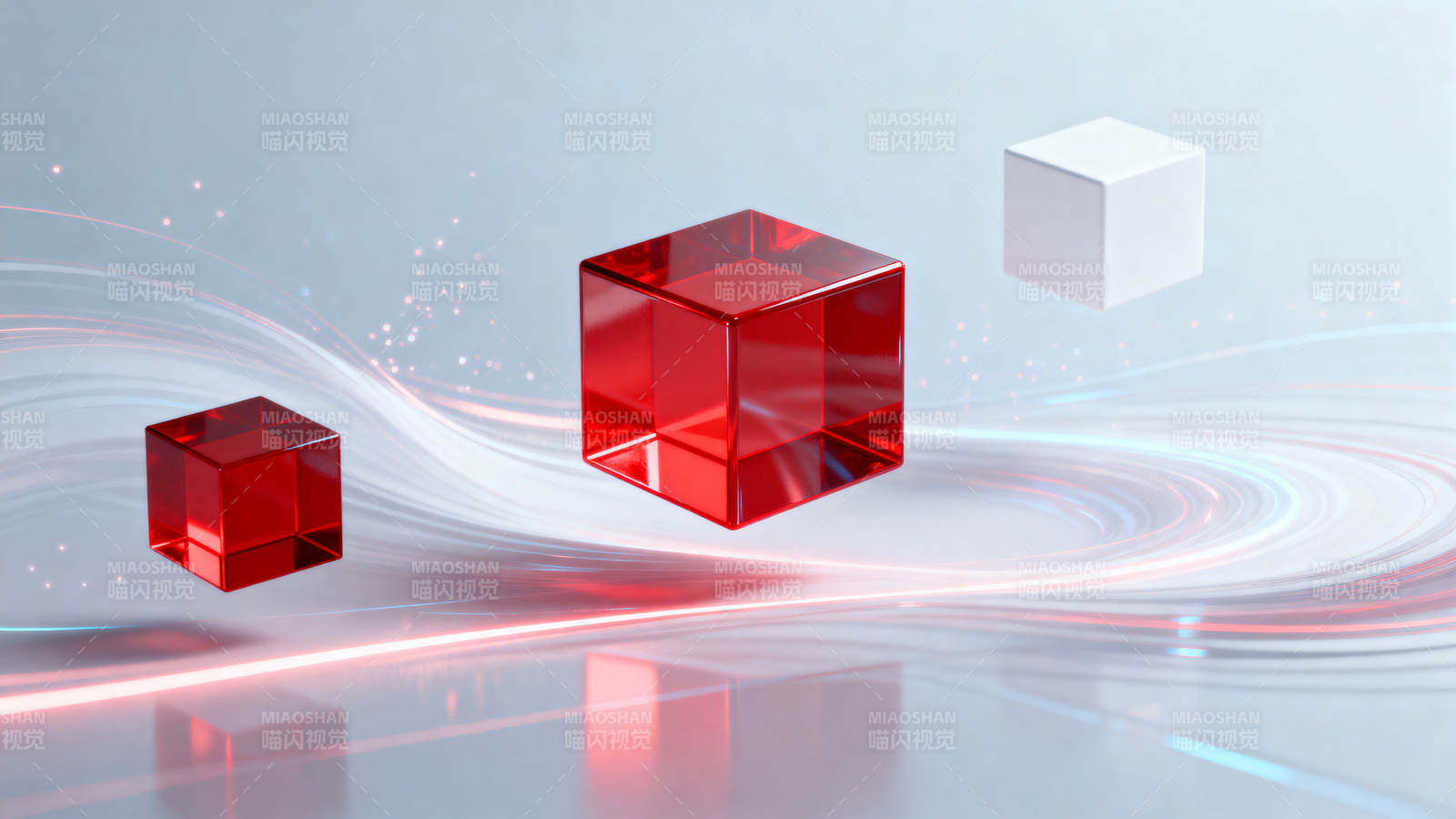 红色立方体与科技感背景图片