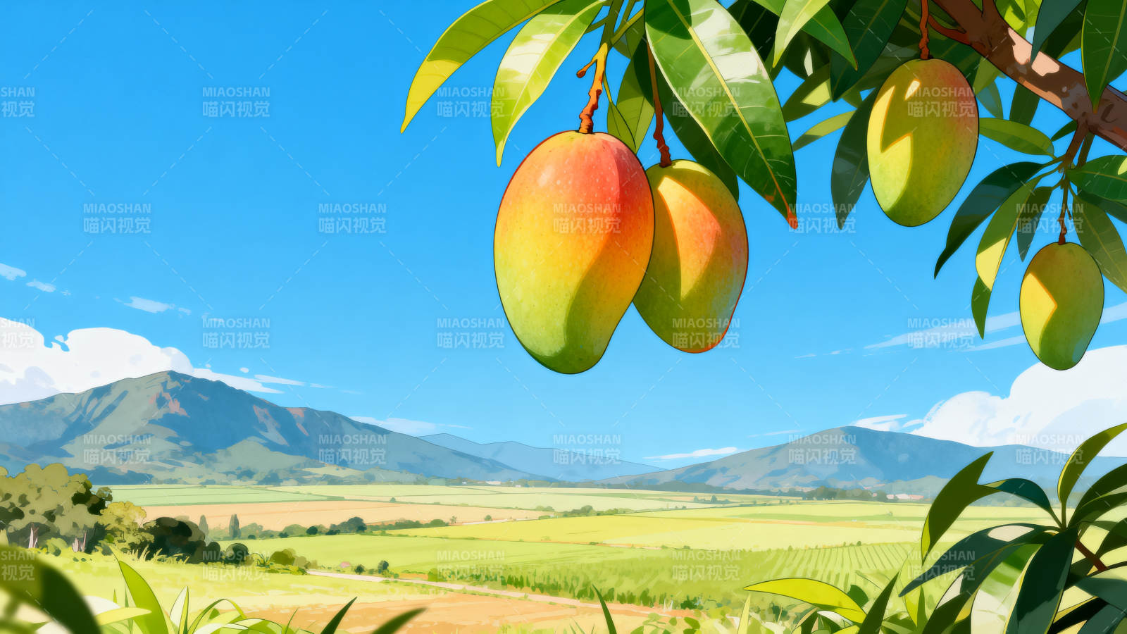 芒果树下的田园风光图片