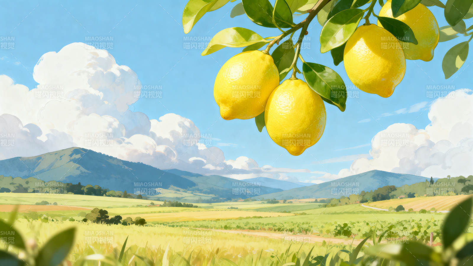 柠檬树下的田园风光图片