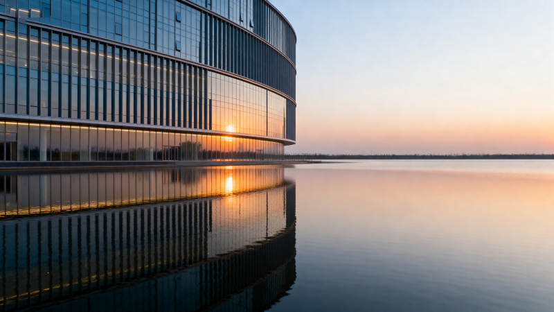 现代建筑与夕阳倒影图片