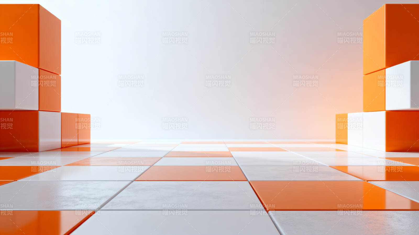 橙白方块几何空间图片