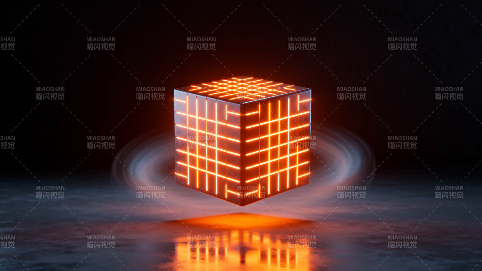 悬浮发光立方体科技感图片