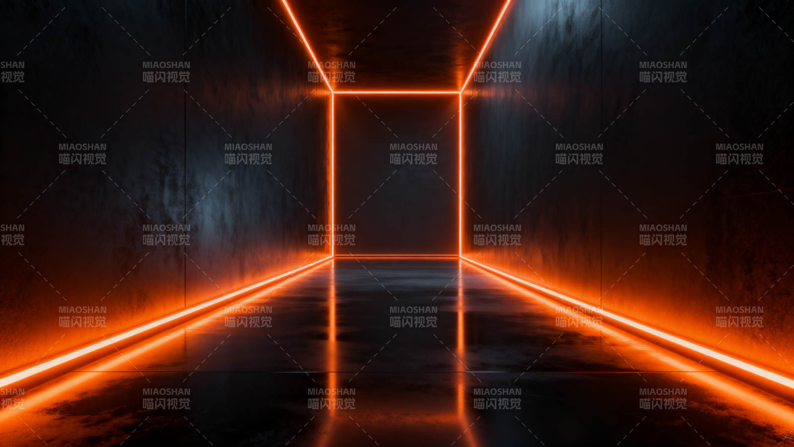 橙色灯光走廊科技感场景图片