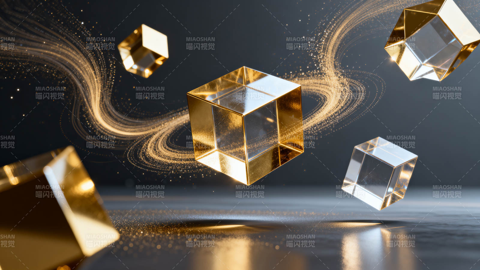 金色立方体悬浮科技感图片