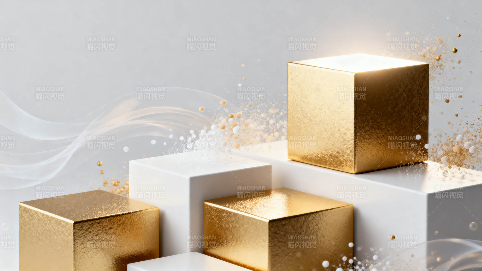 金色立方体与白色平台图片