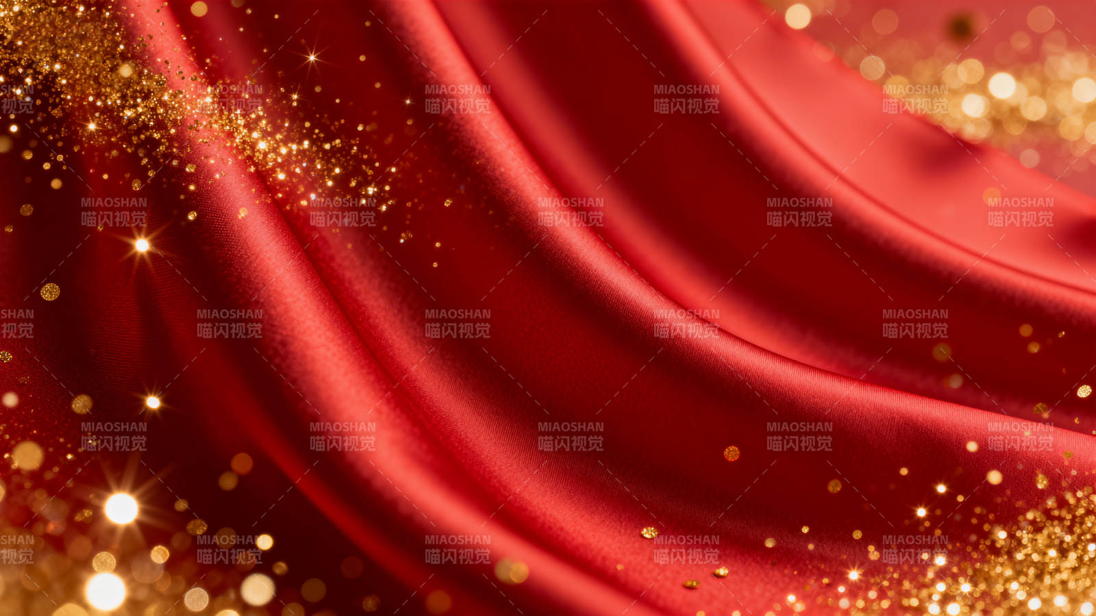 红色丝绸金色光斑背景图片