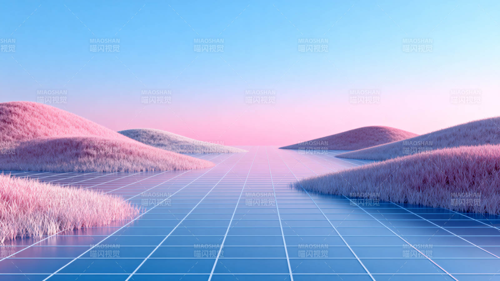 粉蓝渐变虚拟山丘图片