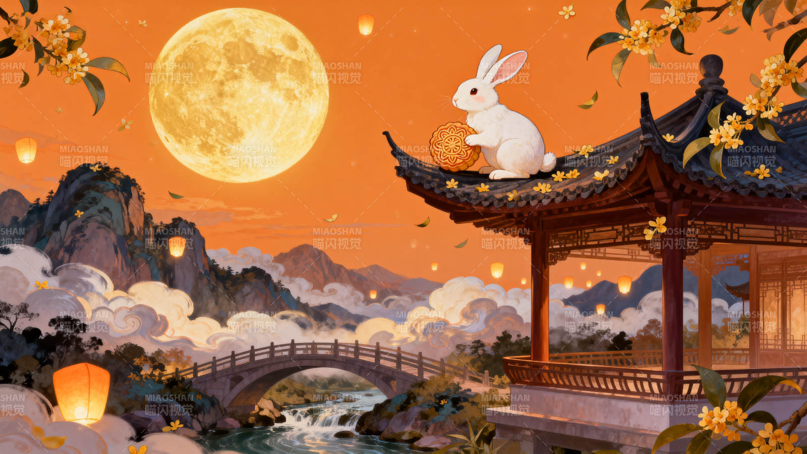 中秋月兔与月饼图片