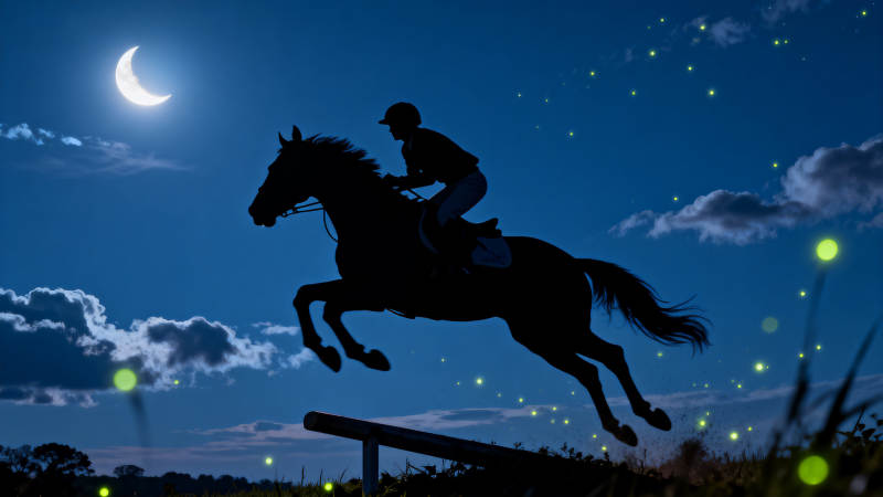 月夜马跃萤火飞舞图片