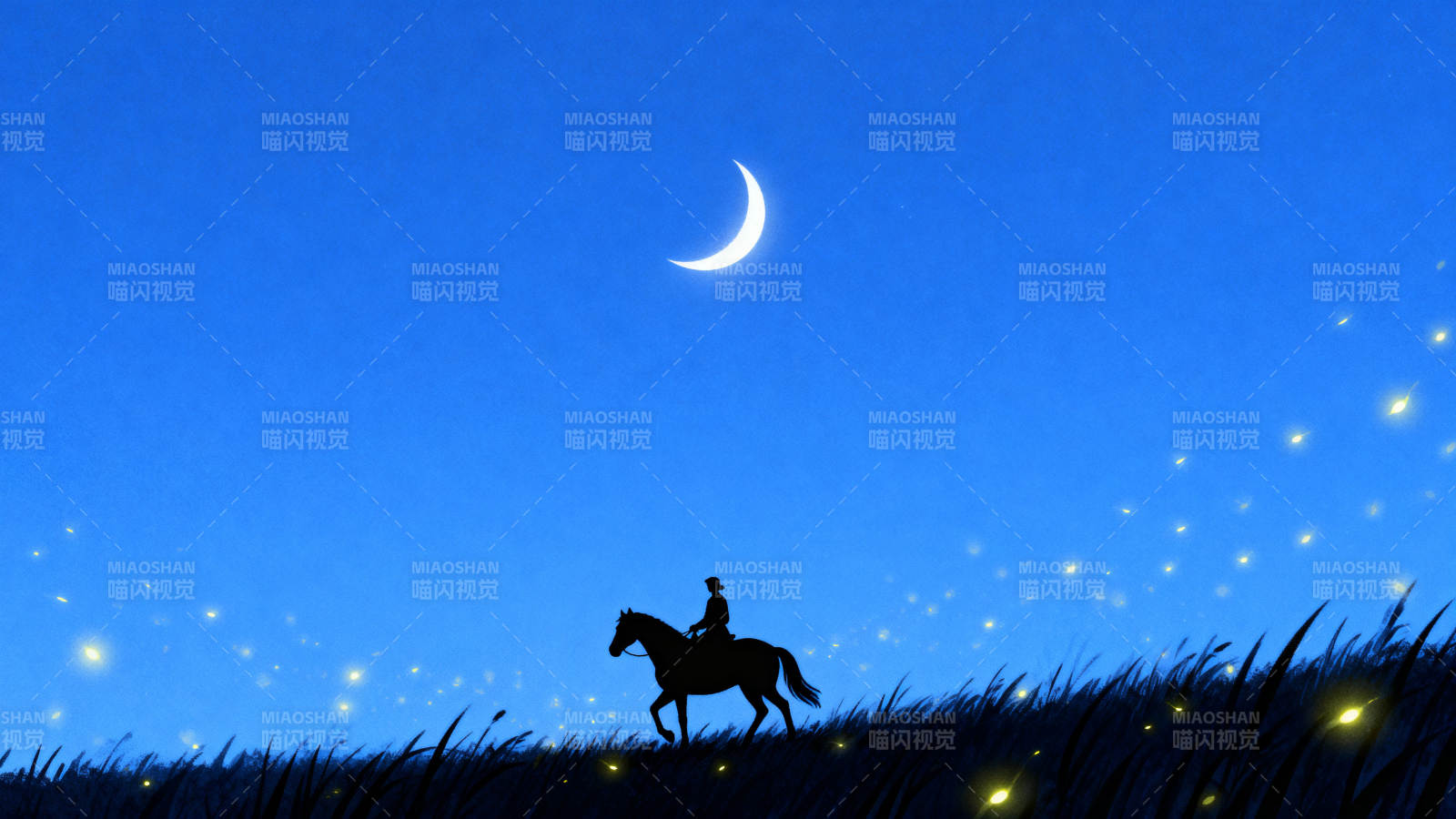 月夜骑马萤火虫图片