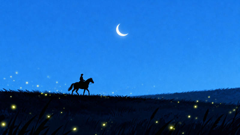 月夜骑马萤火虫图片