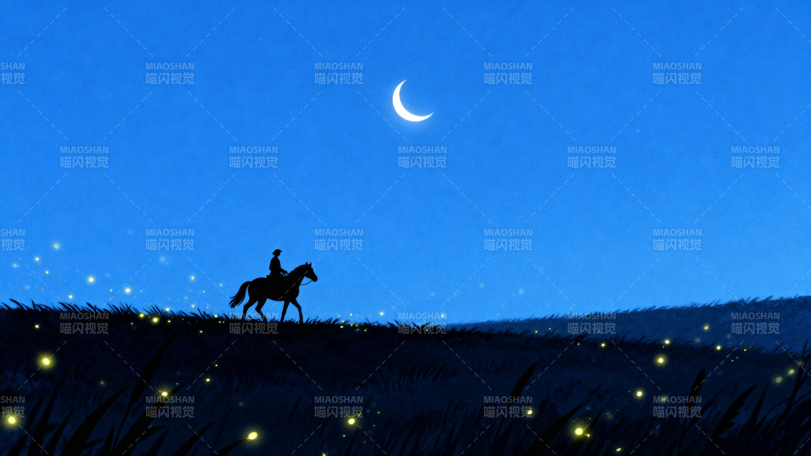 月夜骑马萤火虫图片