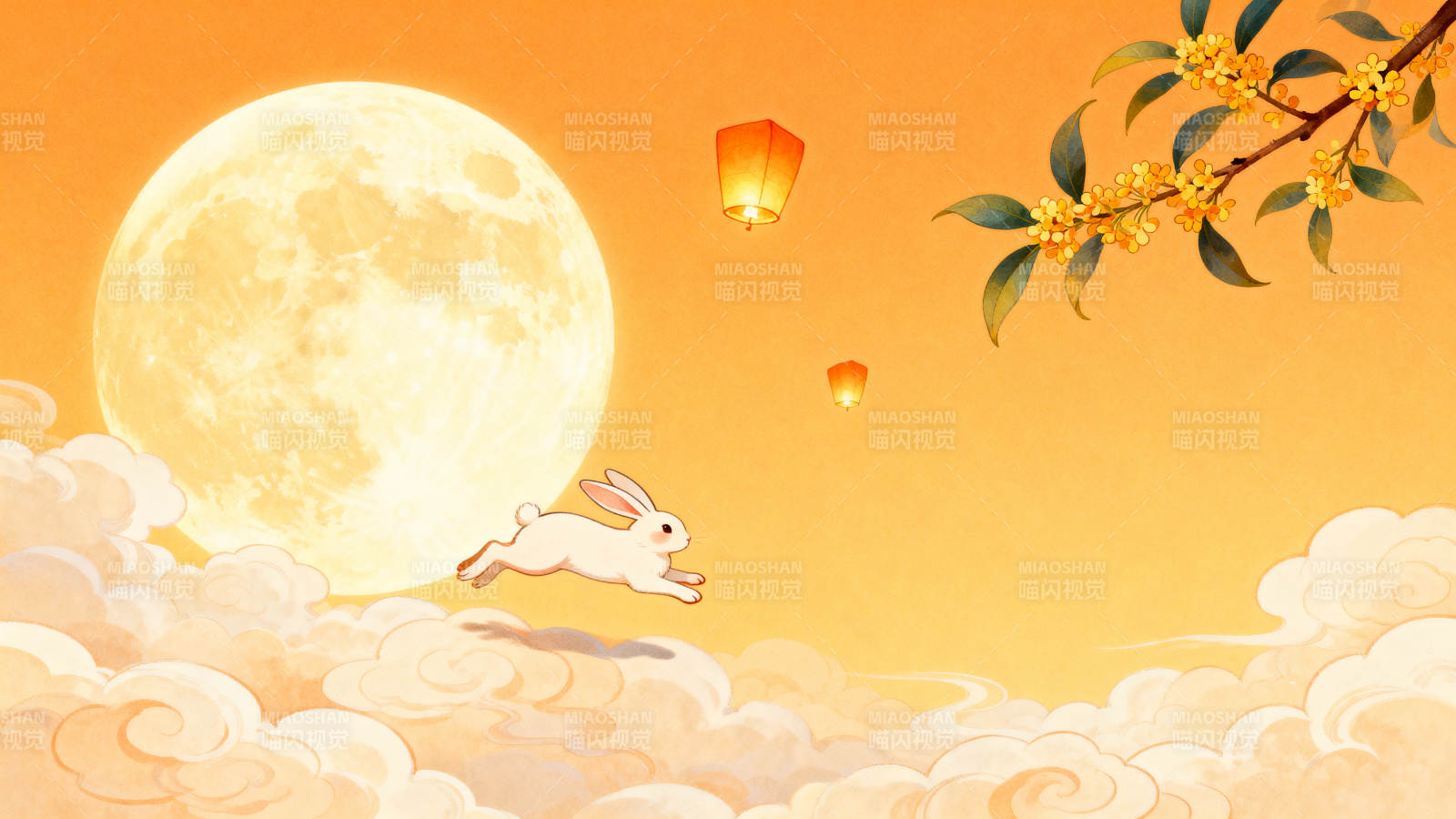 中秋月圆玉兔桂花图片