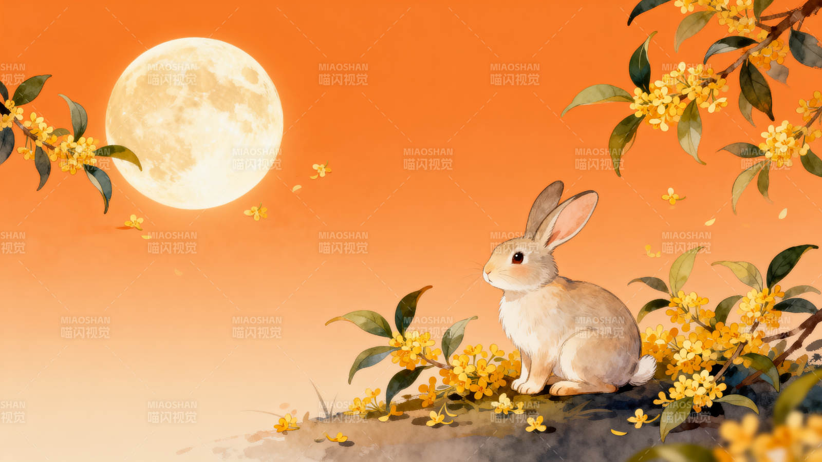 玉兔望月桂花飘香图片