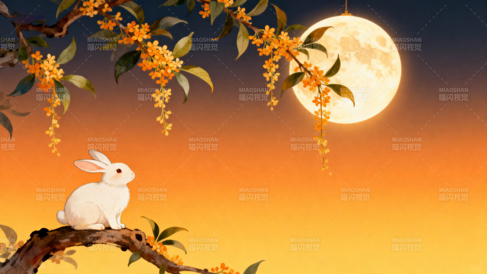 玉兔望月桂花飘香图片