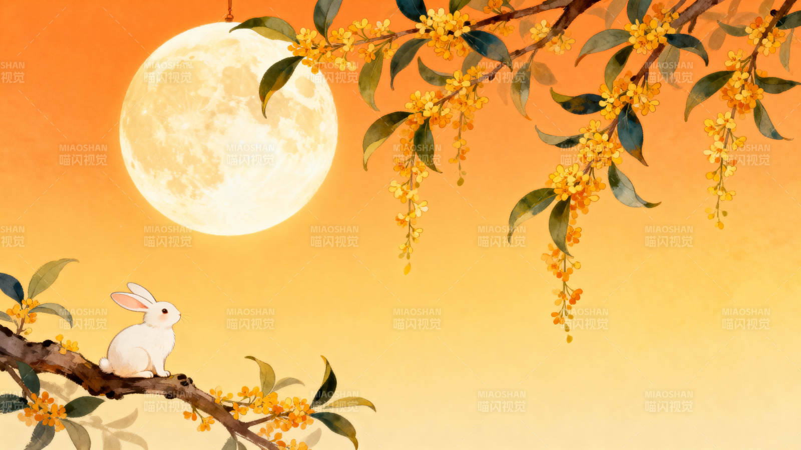 中秋月圆玉兔桂花图片