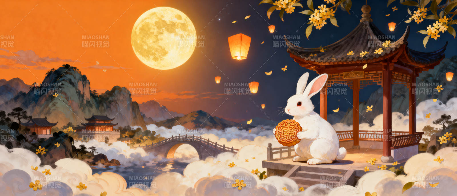 中秋玉兔望月图片