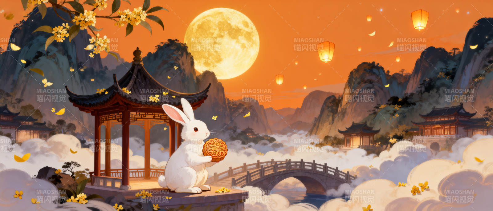 中秋玉兔望月图片